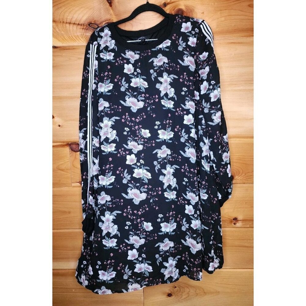 Love Reign Plus Size XXL Long Sleeve Floral Dress Stripe Sleeve Flowy Loose